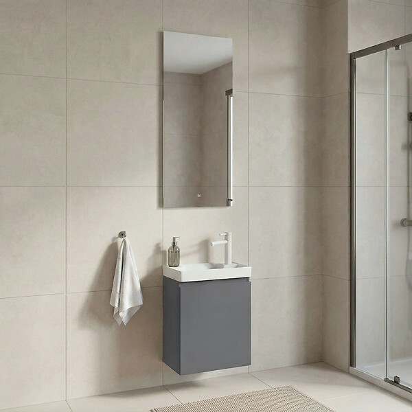 HABITAT ET JARDIN - Ensemble Meuble Vasque avec Miroir (2 Pièces) "Ferla 40" - 40 x 22 x 50 cm - Matte Grey - large