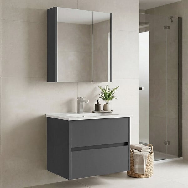 HABITAT ET JARDIN - Ensemble Meuble Vasque avec Miroir (2 Pièces) "Arno 65" - 65 x 45 x 52 cm - Grey - large