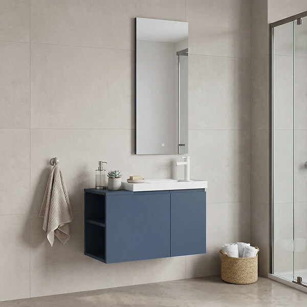 HABITAT ET JARDIN - Ensemble Meuble Vasque avec Miroir (2 Pièces) "Ferla 80" - 80 x 22 x 45 cm - Matte Blue - large