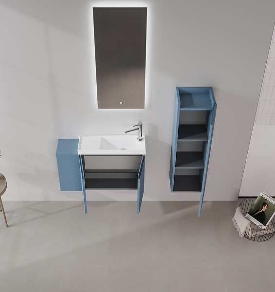 HABITAT ET JARDIN - Ensemble Meuble Vasque avec Miroir (2 Pièces) "Ferla 80" - 80 x 22 x 45 cm - Matte Blue - large