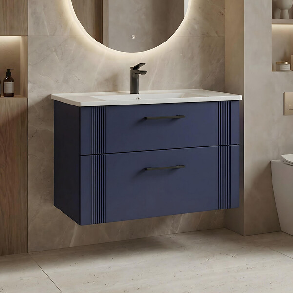 HABITAT ET JARDIN - Meuble Vasque "Bari 85 v2" - 85 x 45 x 55 cm - Matte Navy Blue - large