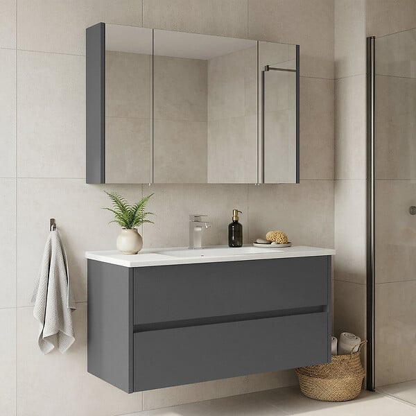HABITAT ET JARDIN - Ensemble Meuble Vasque avec Miroir (2 Pièces) "Arno 100" - 100 x 45 x 52 cm - Grey - large