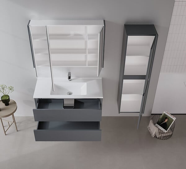 HABITAT ET JARDIN - Ensemble Meuble Vasque avec Miroir (2 Pièces) "Arno 100" - 100 x 45 x 52 cm - Grey - large