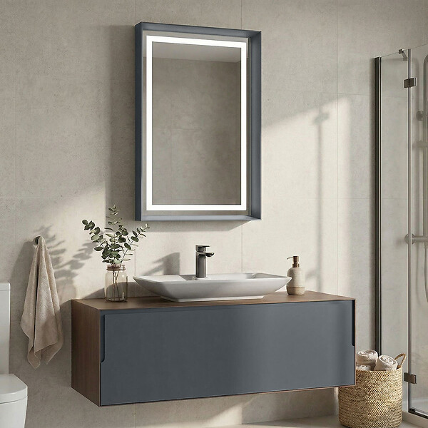 HABITAT ET JARDIN - Ensemble Meuble Vasque avec Miroir (2 Pièces) "Craft 120" - 120 x 50 x 40 cm - Walnut / Anthracite / White - large