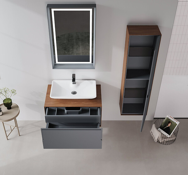 HABITAT ET JARDIN - Meuble Vasque "Craft 80" - 80 x 50 x 40 cm - Walnut / Anthracite - large