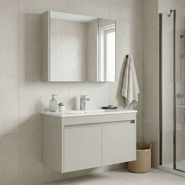 HABITAT ET JARDIN - Ensemble Meuble Vasque avec Miroir (2 Pièces) "Arno 85" - 85 x 45 x 52 cm - Cashmere - large