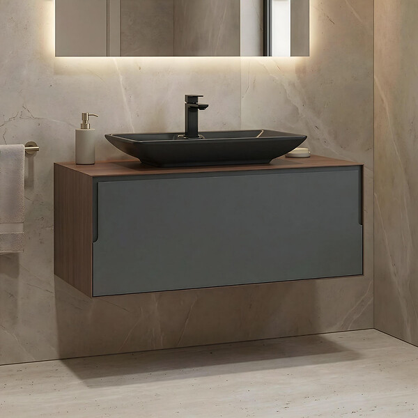 HABITAT ET JARDIN - Meuble Vasque "Craft 100" - 100 x 50 x 40 cm - Walnut / Anthracite - large