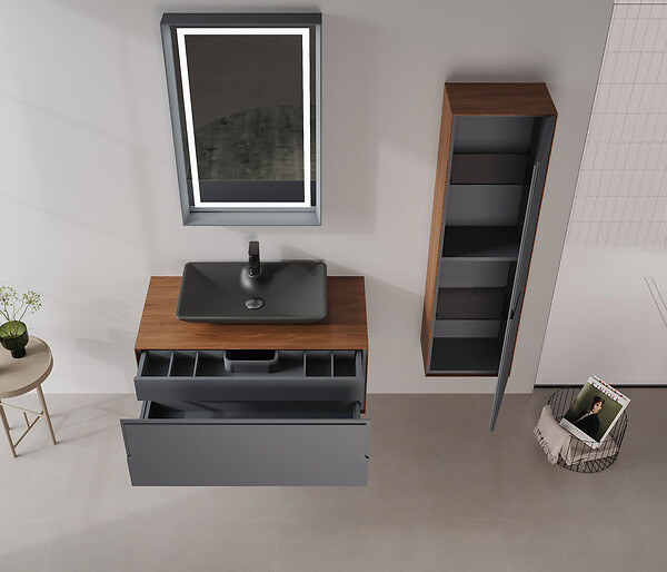 HABITAT ET JARDIN - Meuble Vasque "Craft 100" - 100 x 50 x 40 cm - Walnut / Anthracite - large