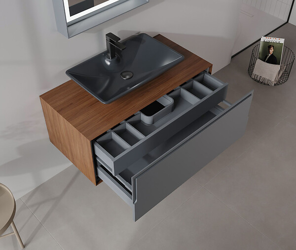HABITAT ET JARDIN - Meuble Vasque "Craft 100" - 100 x 50 x 40 cm - Walnut / Anthracite - large