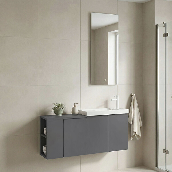 HABITAT ET JARDIN - Ensemble Meuble Vasque avec Miroir (2 Pièces) "Ferla 110" - 110 x 22 x 45 cm - Matte Grey - large