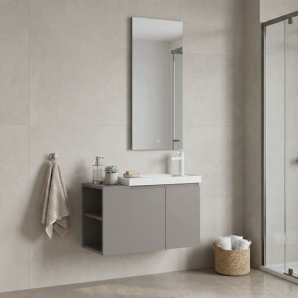 HABITAT ET JARDIN - Ensemble Meuble Vasque avec Miroir (2 Pièces) "Ferla 80" - 80 x 22 x 45 cm - Matte Mink - large