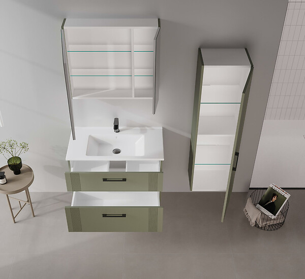 HABITAT ET JARDIN - Ensemble Meuble Vasque avec Miroir (2 Pièces) "Bari 85 v2" - 85 x 45 x 55 cm - Matte Green - large
