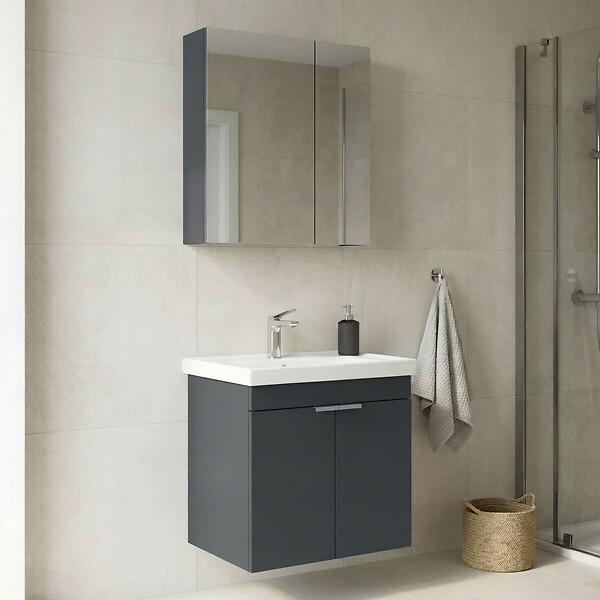 HABITAT ET JARDIN - Ensemble Meuble Vasque avec Miroir (2 Pièces) "Desna 60" - 60 x 45 x 58 cm - Matte Anthracite - large