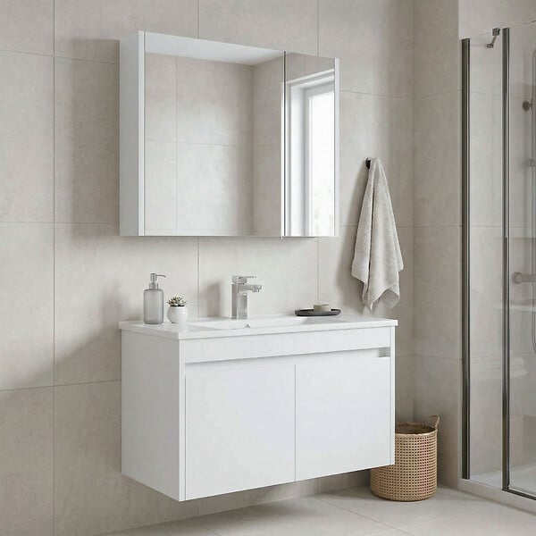 HABITAT ET JARDIN - Ensemble Meuble Vasque avec Miroir (2 Pièces) "Arno 85" - 85 x 45 x 52 cm - White - large