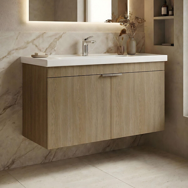 HABITAT ET JARDIN - Meuble Vasque "Desna 100" - 100 x 45 x 58 cm - Sonomo Oak - large