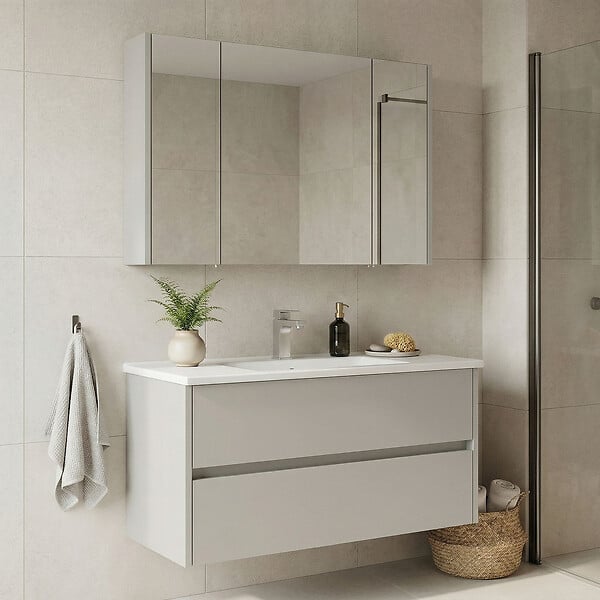 HABITAT ET JARDIN - Ensemble Meuble Vasque avec Miroir (2 Pièces) "Arno 100" - 100 x 45 x 52 cm - Cashmere - large