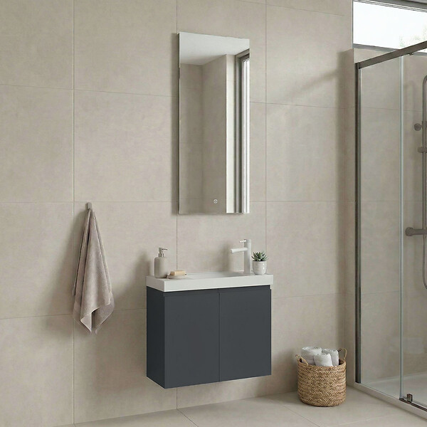 HABITAT ET JARDIN - Ensemble Meuble Vasque avec Miroir (2 Pièces) "Ferla 60" - 60 x 22 x 50 cm - Matte Anthracite - large
