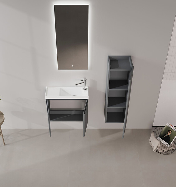 HABITAT ET JARDIN - Ensemble Meuble Vasque avec Miroir (2 Pièces) "Ferla 60" - 60 x 22 x 50 cm - Matte Anthracite - large