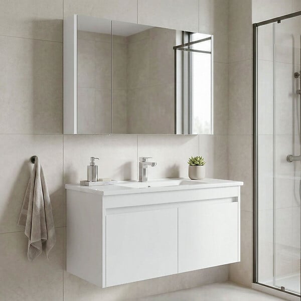 HABITAT ET JARDIN - Ensemble Meuble Vasque avec Miroir (2 Pièces) "Arno 100" - 100 x 45 x 52 cm - White - large