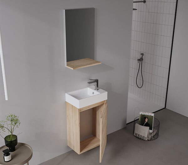 HABITAT ET JARDIN - Ensemble Meuble Vasque avec Miroir (2 Pièces) "Conza 45" - 45 x 26 x 75 cm - Oak - large