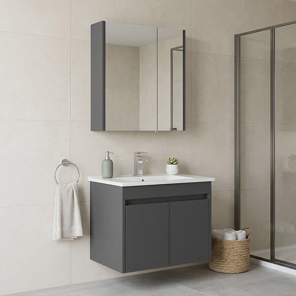 HABITAT ET JARDIN - Ensemble Meuble Vasque avec Miroir (2 Pièces) "Arno 65" - 65 x 45 x 52 cm - Grey - large