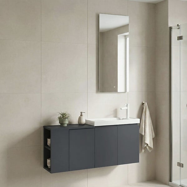 HABITAT ET JARDIN - Ensemble Meuble Vasque avec Miroir (2 Pièces) "Ferla 110" - 40 x 22 x 45 cm - Matte Anthracite - large