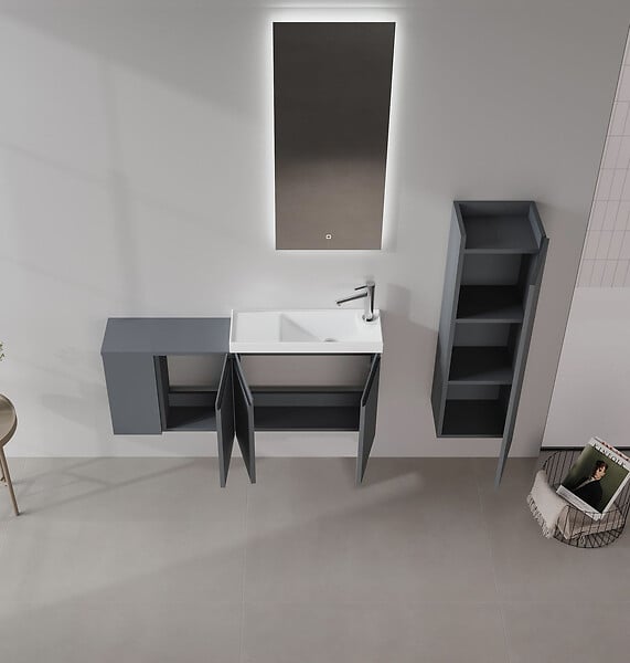 HABITAT ET JARDIN - Ensemble Meuble Vasque avec Miroir (2 Pièces) "Ferla 110" - 40 x 22 x 45 cm - Matte Anthracite - large