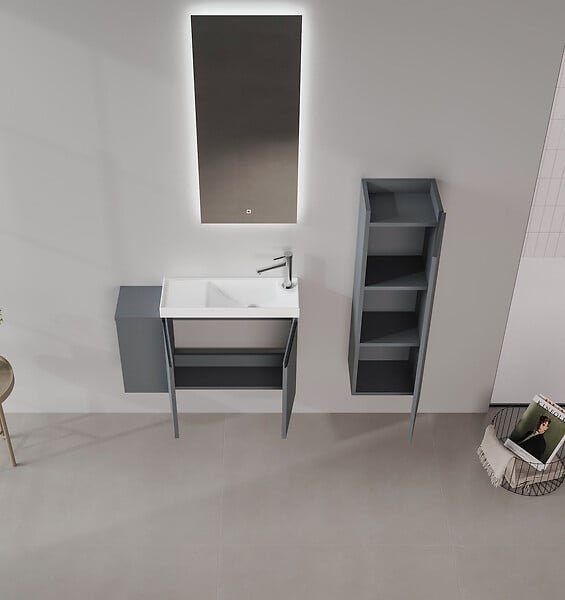 HABITAT ET JARDIN - Ensemble Meuble Vasque avec Miroir (2 Pièces) "Ferla 80" - 80 x 22 x 45 cm - Matte Anthracite - large