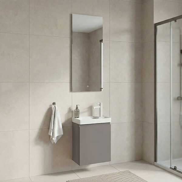 HABITAT ET JARDIN - Ensemble Meuble Vasque avec Miroir (2 Pièces) "Ferla 40" - 40 x 22 x 50 cm - Matte Mink - large