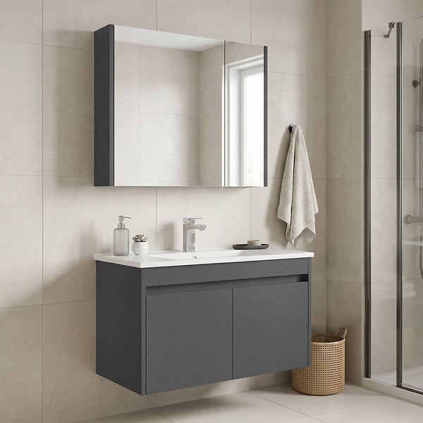HABITAT ET JARDIN - Ensemble Meuble Vasque avec Miroir (2 Pièces) "Arno 85" - 85 x 45 x 52 cm - Grey - large