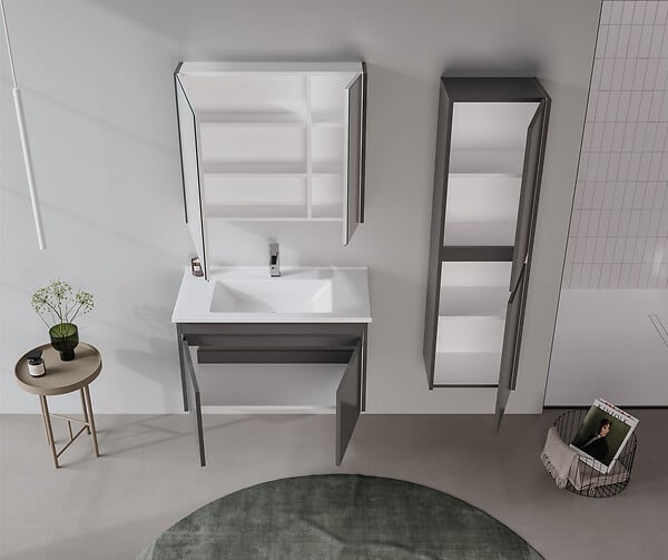 HABITAT ET JARDIN - Ensemble Meuble Vasque avec Miroir (2 Pièces) "Arno 85" - 85 x 45 x 52 cm - Grey - large