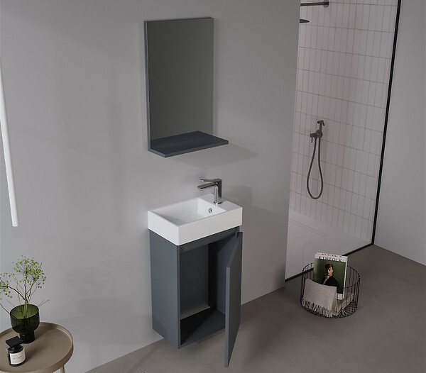 HABITAT ET JARDIN - Ensemble Meuble Vasque avec Miroir (2 Pièces) "Conza 45" - 45 x 26 x 75 cm - Matte Anthracite - large