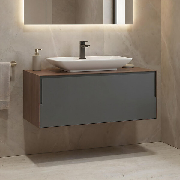 HABITAT ET JARDIN - Meuble Vasque "Craft 100" - 100 x 50 x 40 cm - Walnut / Anthracite - large