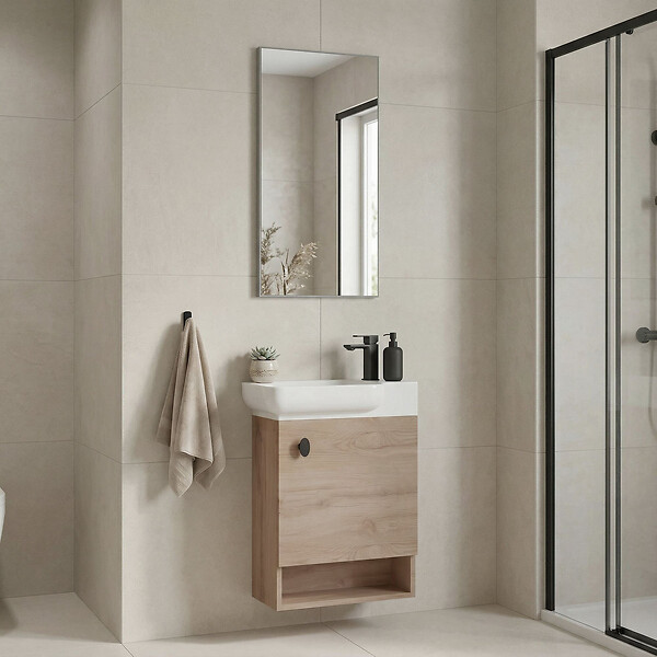 HABITAT ET JARDIN - Ensemble Meuble Vasque avec Miroir (2 Pièces) "Begonya 55" - 53 x 33 x 75 cm - Oak - large