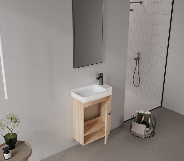 HABITAT ET JARDIN - Ensemble Meuble Vasque avec Miroir (2 Pièces) "Begonya 55" - 53 x 33 x 75 cm - Oak - large