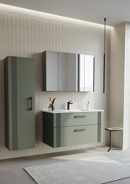 HABITAT ET JARDIN - Ensemble Meuble Vasque avec Miroir (2 Pièces) "Bari 100 v2" - 100 x 45 x 55 cm - Matte Green - large