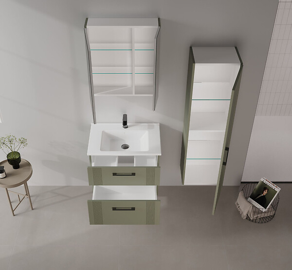 HABITAT ET JARDIN - Ensemble Meuble Vasque avec Miroir (2 Pièces) "Bari 65 v2" - 65 x 45 x 55 cm - Matte Green - large
