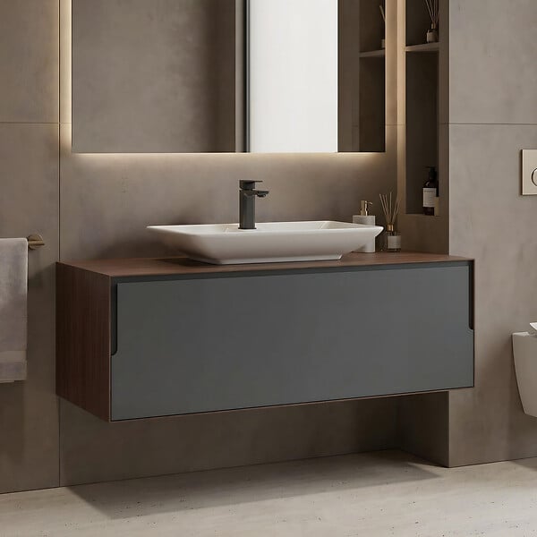 HABITAT ET JARDIN - Meuble Vasque "Craft 120" - 120 x 50 x 40 cm - Walnut / Anthracite - large