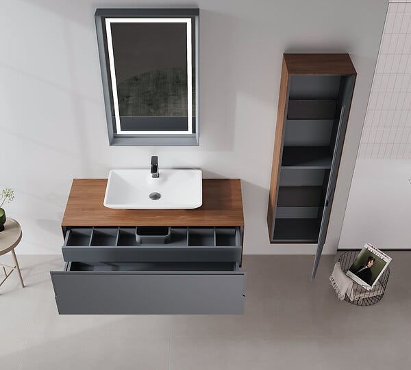 HABITAT ET JARDIN - Meuble Vasque "Craft 120" - 120 x 50 x 40 cm - Walnut / Anthracite - large
