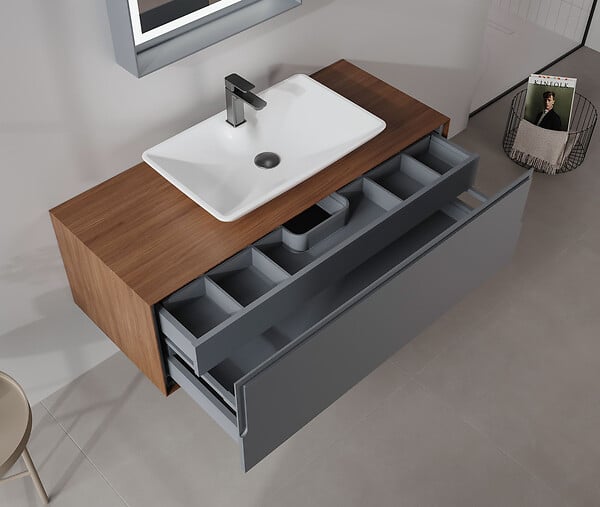HABITAT ET JARDIN - Meuble Vasque "Craft 120" - 120 x 50 x 40 cm - Walnut / Anthracite - large