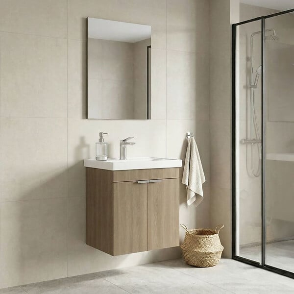 HABITAT ET JARDIN - Ensemble Meuble Vasque avec Miroir (2 Pièces) "Desna 50" - 50 x 38 x 58 cm - Oak - large