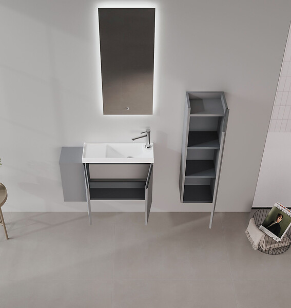 HABITAT ET JARDIN - Ensemble Meuble Vasque avec Miroir (2 Pièces) "Ferla 80" - 80 x 22 x 45 cm - Matte Grey - large