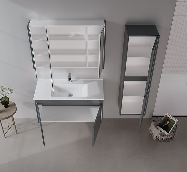 HABITAT ET JARDIN - Ensemble Meuble Vasque avec Miroir (2 Pièces) "Arno 100" - 100 x 45 x 52 cm - Grey - large