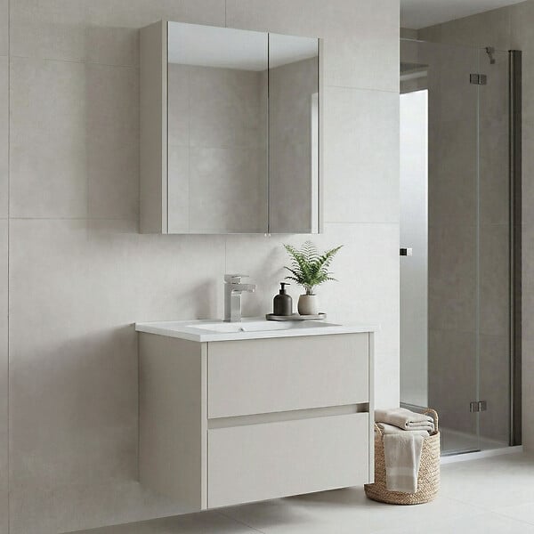 HABITAT ET JARDIN - Ensemble Meuble Vasque avec Miroir (2 Pièces) "Arno 65" - 65 x 45 x 52 cm - Cashmere - large