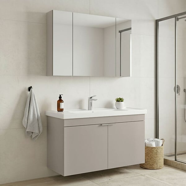 HABITAT ET JARDIN - Ensemble Meuble Vasque avec Miroir (2 Pièces) "Desna 100" - 100 x 45 x 58 cm - Sand - large