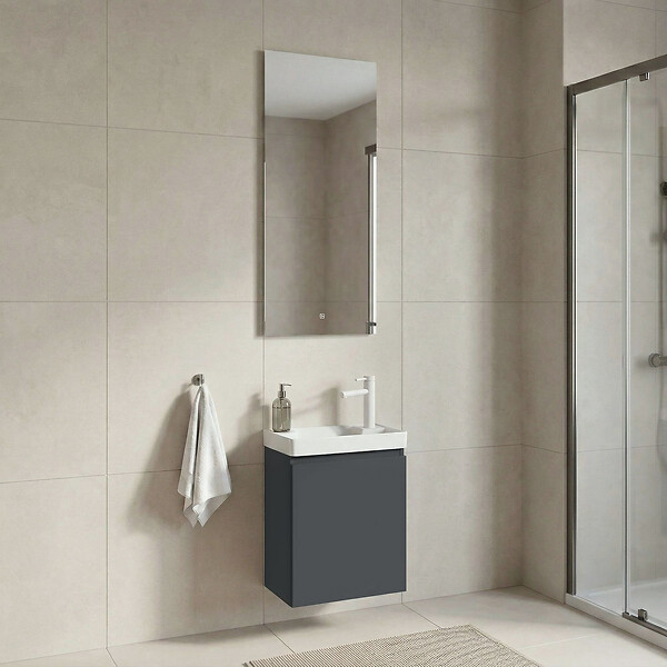 HABITAT ET JARDIN - Ensemble Meuble Vasque avec Miroir (2 Pièces) "Ferla 40" - 40 x 22 x 50 cm - Matte Anthracite - large