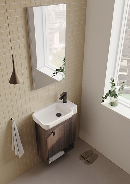HABITAT ET JARDIN - Ensemble Meuble Vasque avec Miroir (2 Pièces) "Begonya 55" - 53 x 33 x 75 cm - Walnut - large