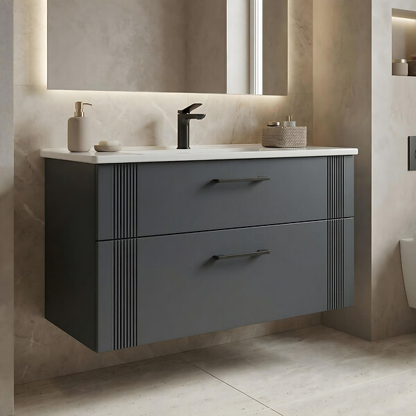 HABITAT ET JARDIN - Meuble Vasque "Bari 100 v2" - 100 x 45 x 55 cm - Matte Anthracite - large