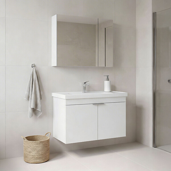 HABITAT ET JARDIN - Ensemble Meuble Vasque avec Miroir (2 Pièces) "Desna 80" - 80 x 45 x 58 cm - Matte White - large