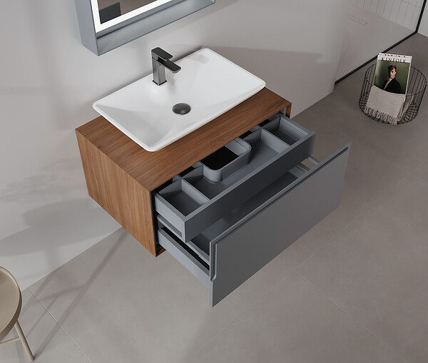 HABITAT ET JARDIN - Ensemble Meuble Vasque avec Miroir (2 Pièces) "Craft 80" - 60 x 50 x 40 cm - Walnut / Anthracite / White - large